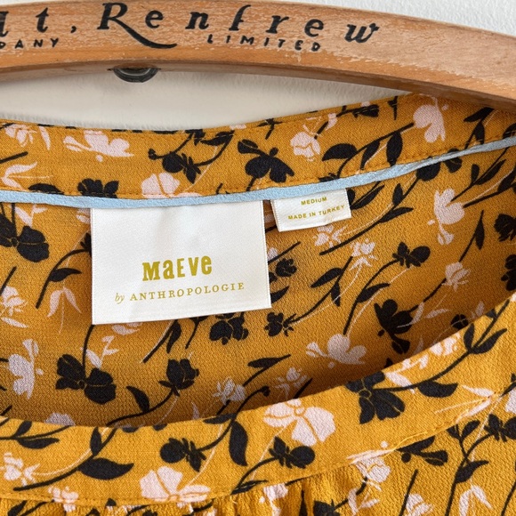 🏷️ SOLD • ANTHROPOLOGIE • Maeve Cheyenne Peplum Blouse in Yellow Motif • Medium - Picture 4 of 10